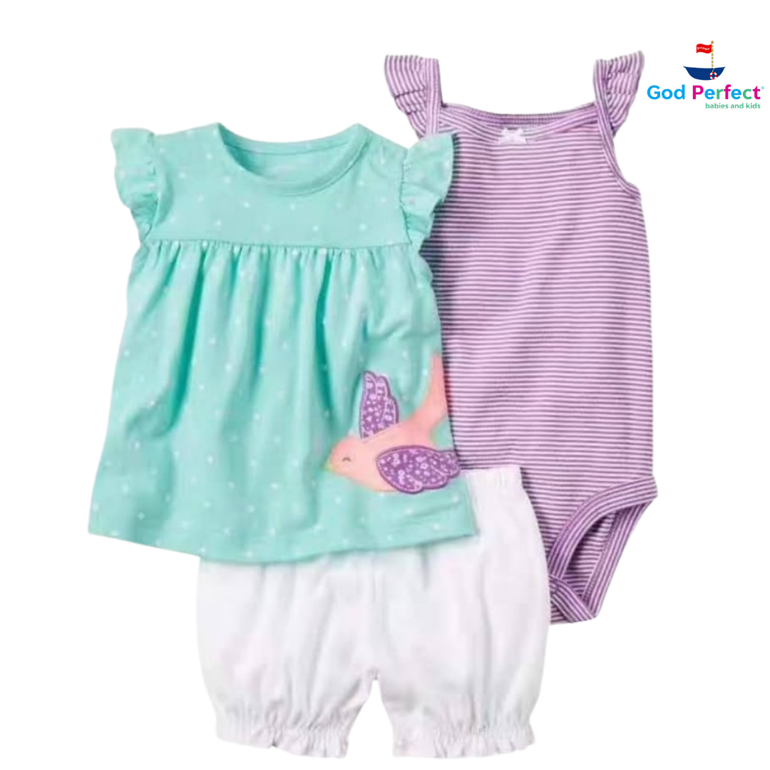Conjunto Short Pajaritos Lila Niña Bebé