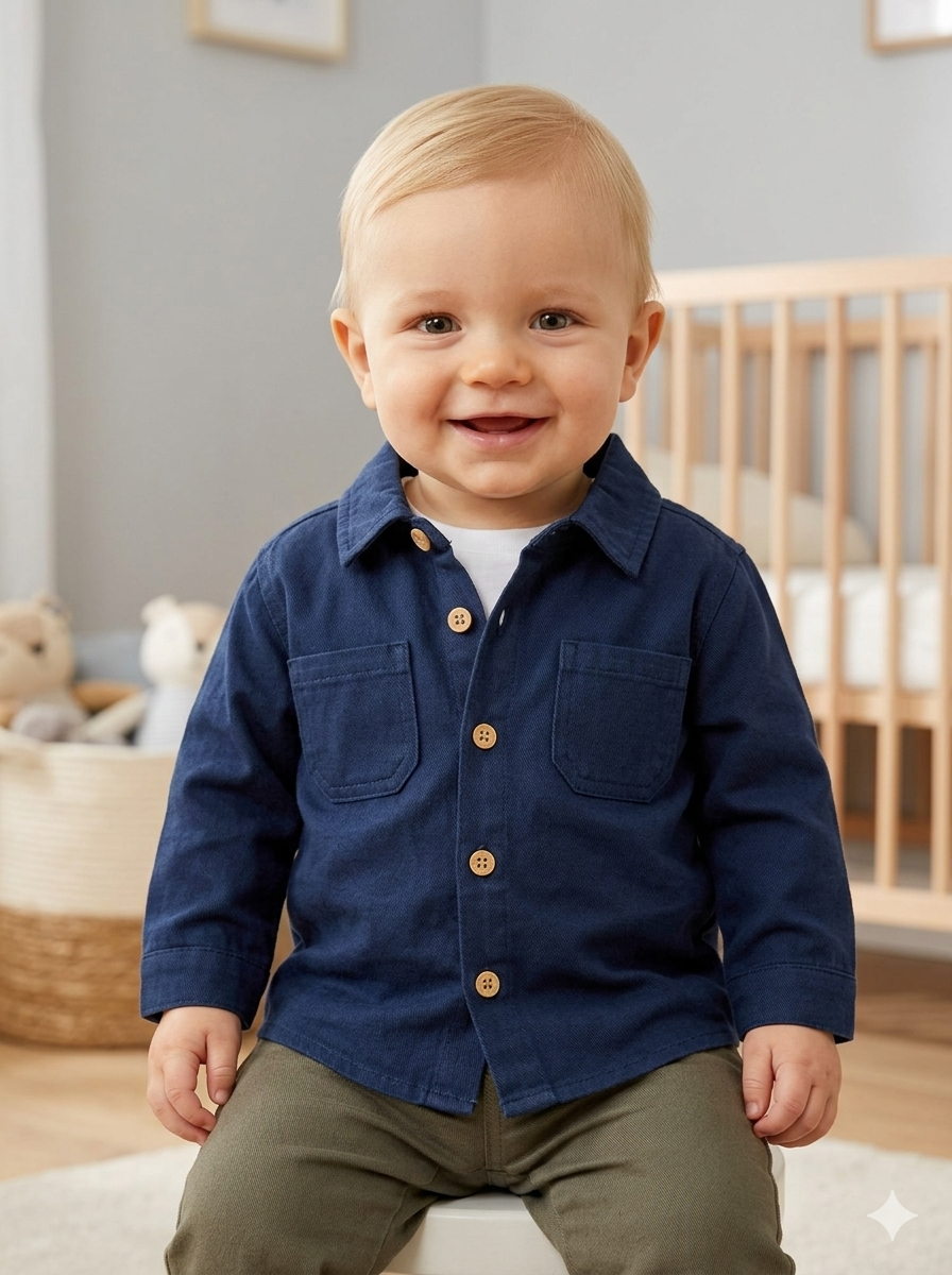 Conjunto Importado 3 Piezas Niño: Chaqueta Azul Índigo, Camiseta y Pantalón Jogger en Dril