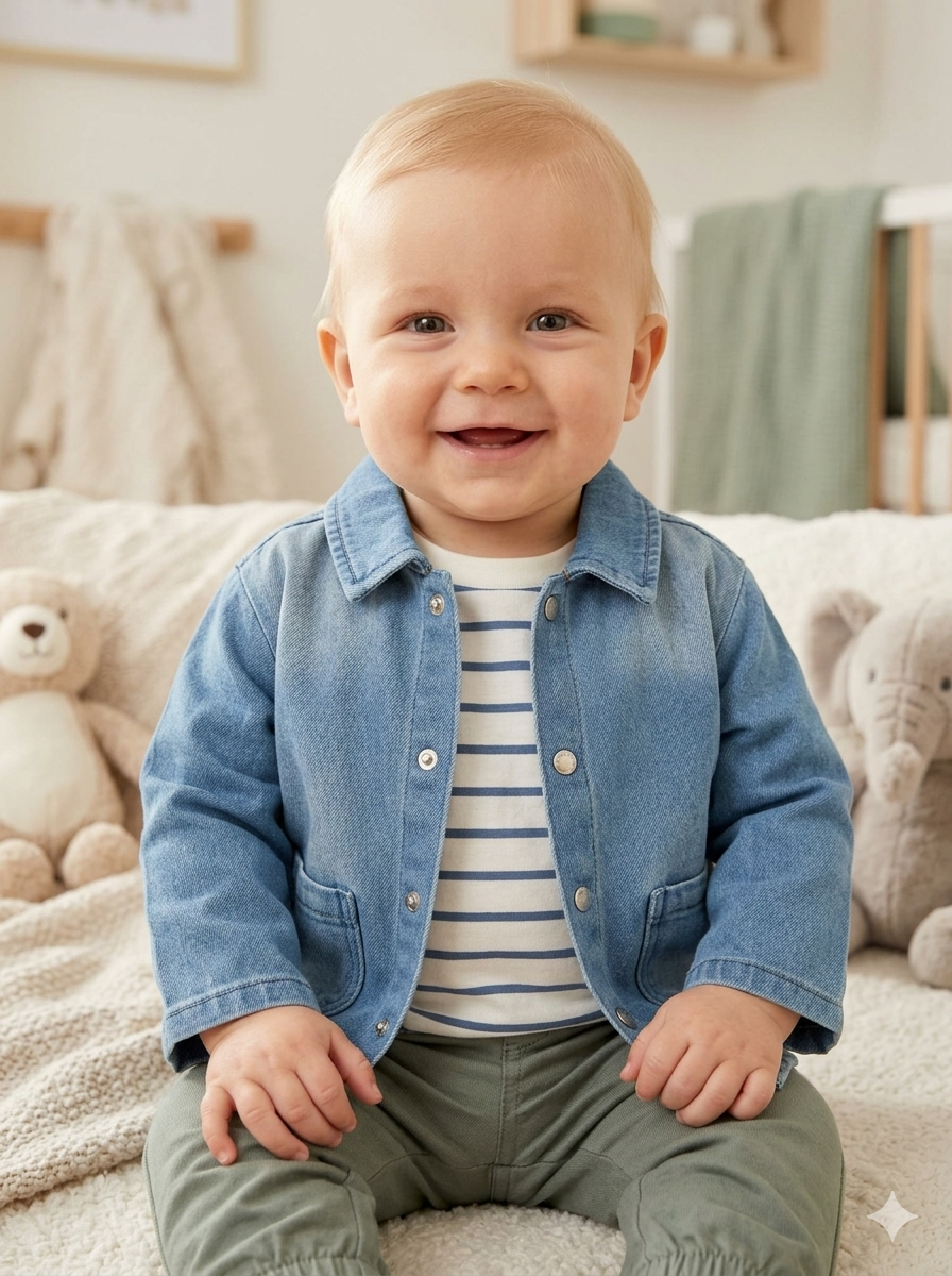 Conjunto Importado 3 Piezas Niño: Chaqueta Denim, Camiseta y Pantalón Jogger en Dril