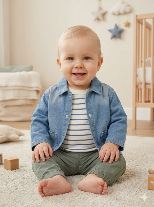 Conjunto Importado 3 Piezas Niño: Chaqueta Denim, Camiseta y Pantalón Jogger en Dril