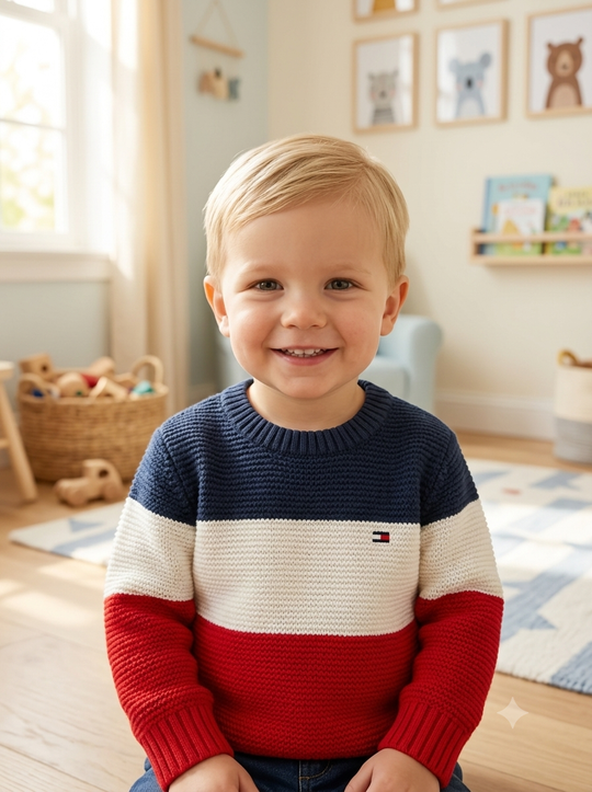 Saco Tejido en Hilo Tricolor para Niño - Estilo Urbano Casual
