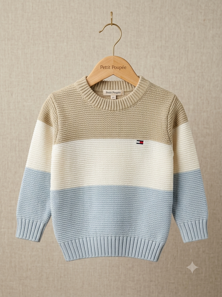 Saco Tejido en Hilo Tricolor para Niño - Estilo Clásico Beige