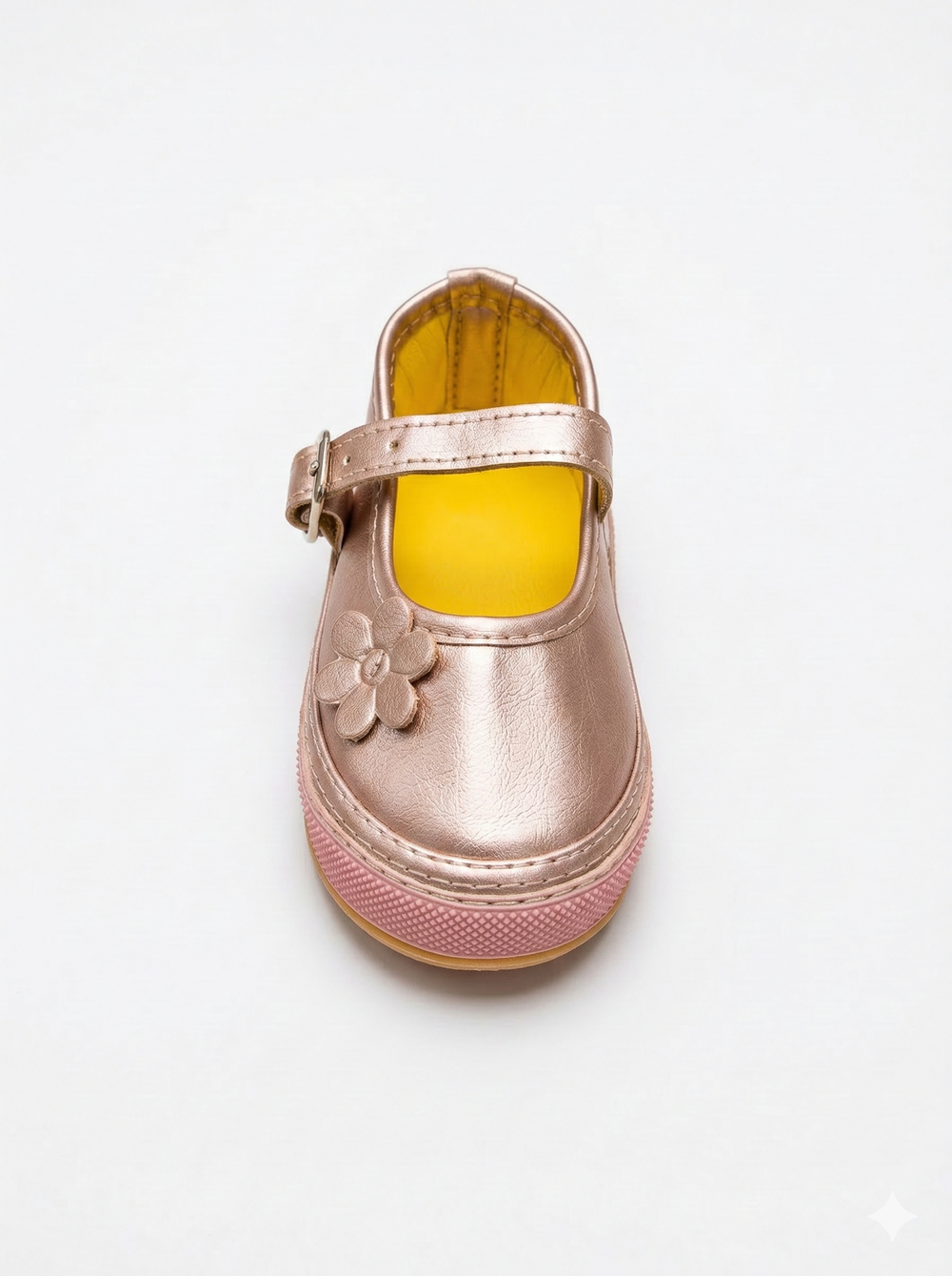 Zapato Baleta  para Niña –  Oro Rosa con Flor(Suela Flexible)