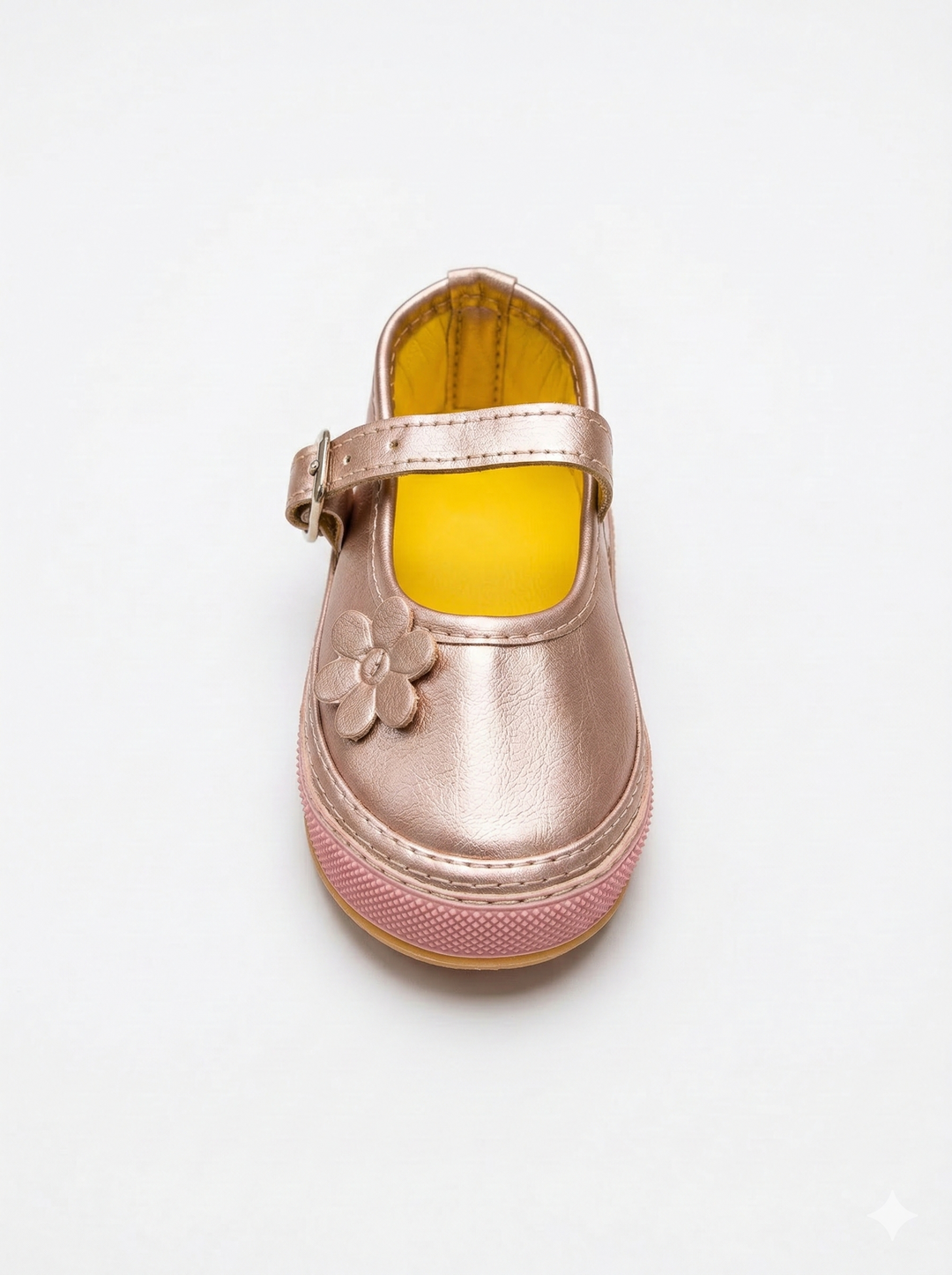 Zapato Baleta  para Niña –  Oro Rosa con Flor(Suela Flexible)