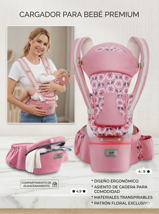 Cargador Ergonómico Premium : Multiposición con Asiento de Cadera y Almacenamiento Integrado