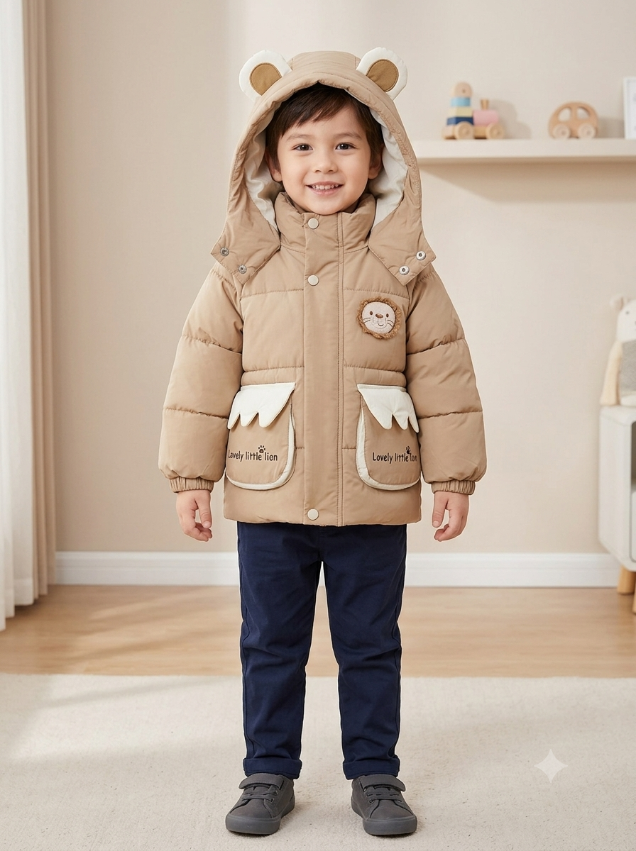 Chaqueta Acolchada Térmica para Niño "León Cachorro" con Orejitas