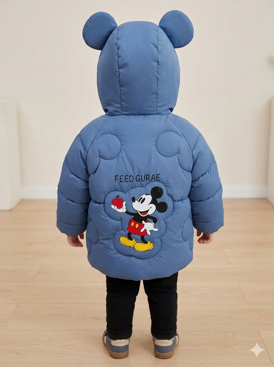 Chaqueta Acolchada Importada Térmica para Niño "Mickey Mouse" con Orejitas - Azul
