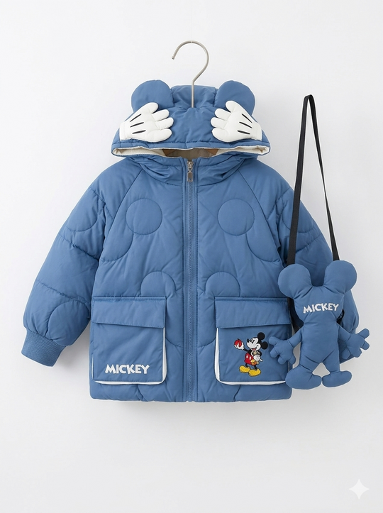 Chaqueta Acolchada Importada Térmica para Niño "Mickey Mouse" con Orejitas - Azul