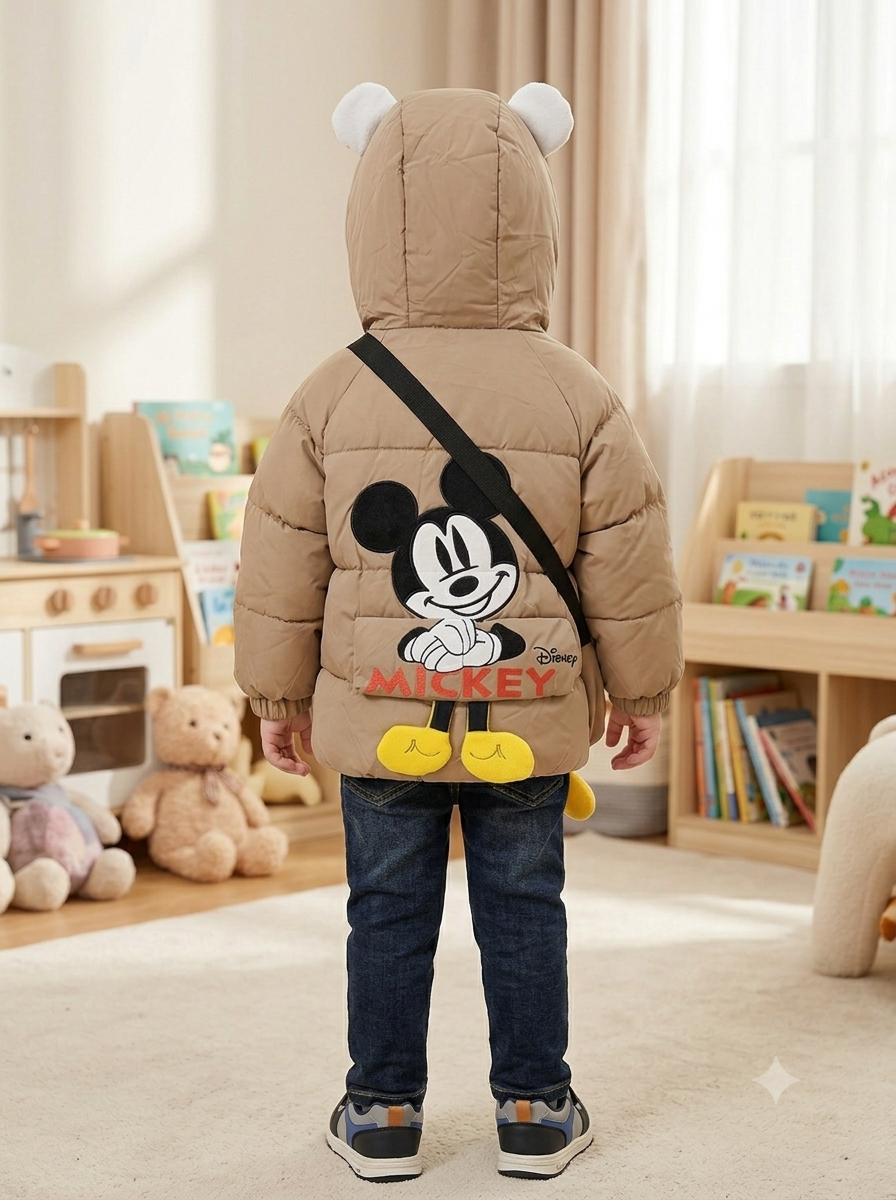 Chaqueta Acolchada Importada Térmica para Niño "Mickey" con Capota y Bolso
