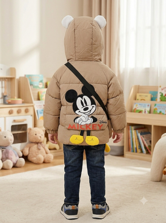 Chaqueta Acolchada Importada Térmica para Niño "Mickey" con Capota y Bolso