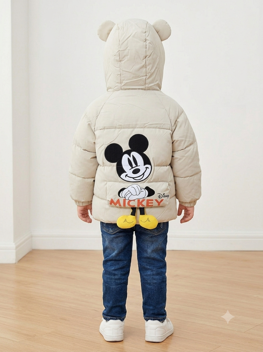 Chaqueta Acolchada Importada Térmica para Niño "Mickey" con Capota y Bolso