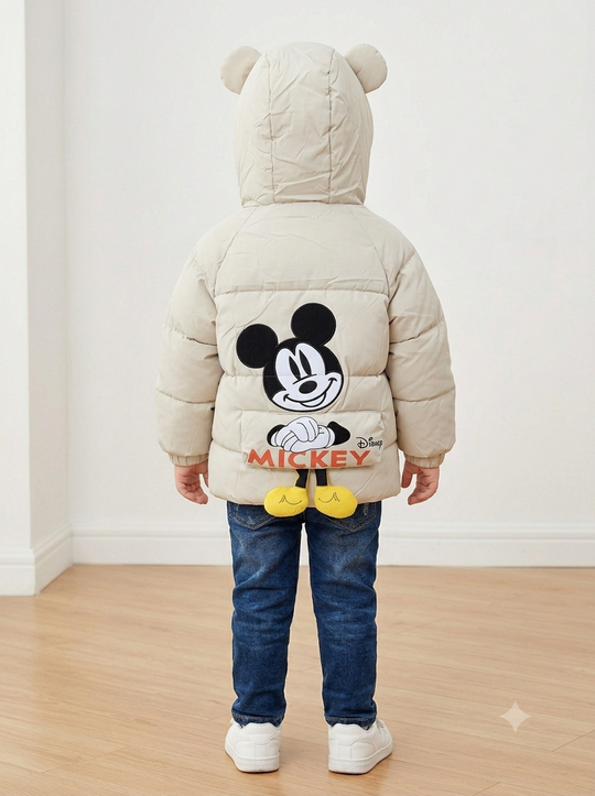 Chaqueta Acolchada Importada Térmica para Niño "Mickey" con Capota y Bolso