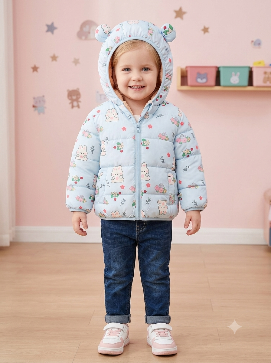 Chaqueta Importada Acolchada Térmica para Niña "Osas & Flores"