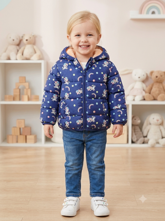 Chaqueta Importada Acolchada Térmica para Niña "Unicornios Mágicos"