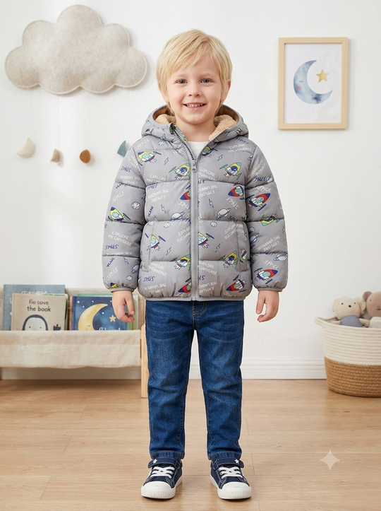 Chaqueta Importada Acolchada Térmica para Niño Cohete Espacial