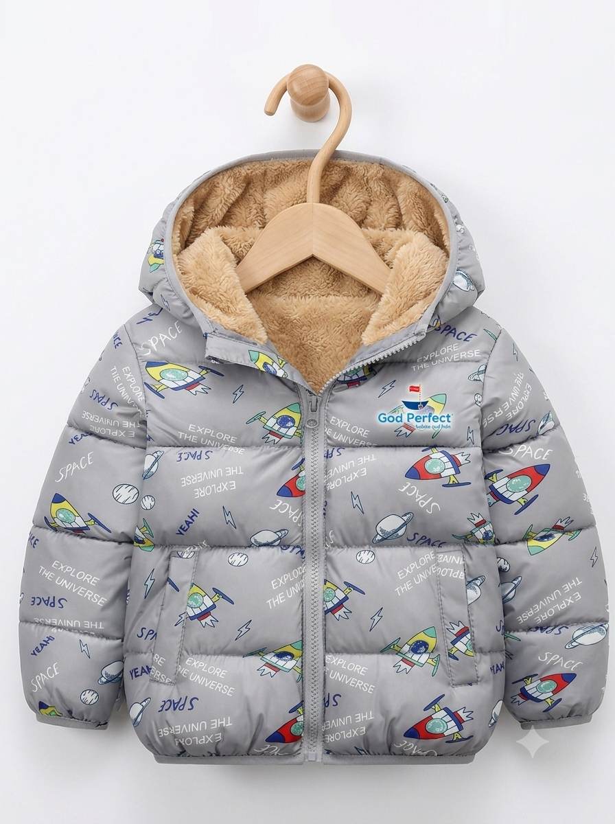 Chaqueta Importada Acolchada Térmica para Niño Cohete Espacial