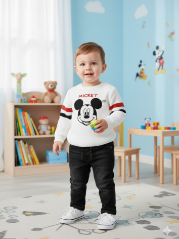Conjunto Mickey Mouse Niño - Saco Tejido y Jean Negro Elástico