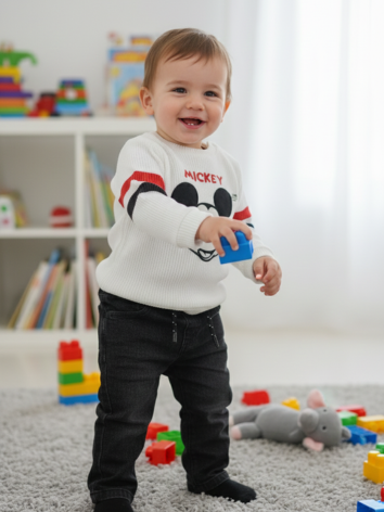 Conjunto Mickey Mouse Niño - Saco Tejido y Jean Negro Elástico