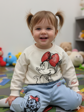 Conjunto Disney Minnie Mouse Niña - Buzo Crema y Jean Azul Claro