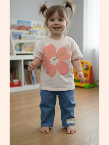 Conjunto Niña – "Tropical Bloom" Salmón y Jean Azul