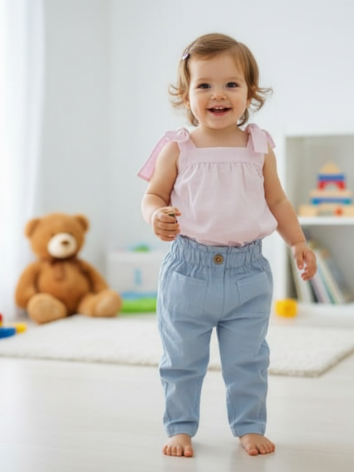 Conjunto Verano Niña – Blusa Rosa con Lazos y Pantalón Estilo Dril