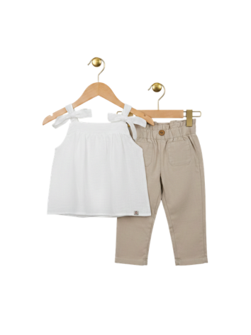 Conjunto Verano Niña – Blusa con Lazos y Pantalón Estilo Dril