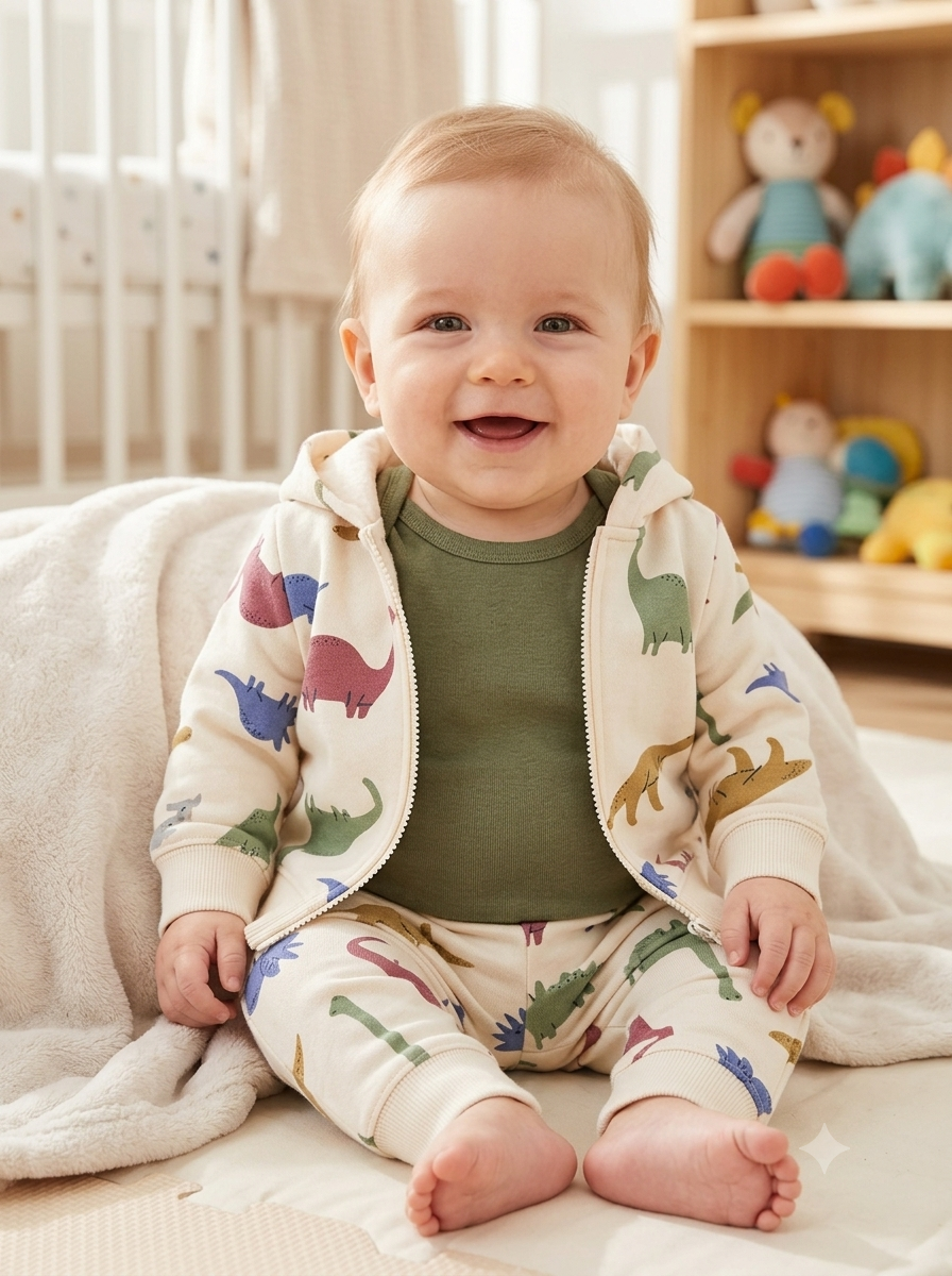 Conjunto Importado Set 3 Piezas para Bebé "Dinos Siluetas"