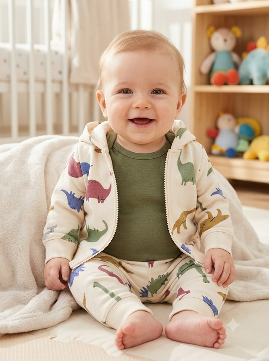 Conjunto Importado Set 3 Piezas para Bebé "Dinos Siluetas"