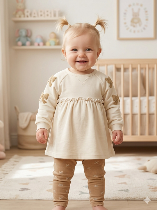 Conjunto Sweet Love & Bows: Buso tipo Vestido y Leggings Acanalados