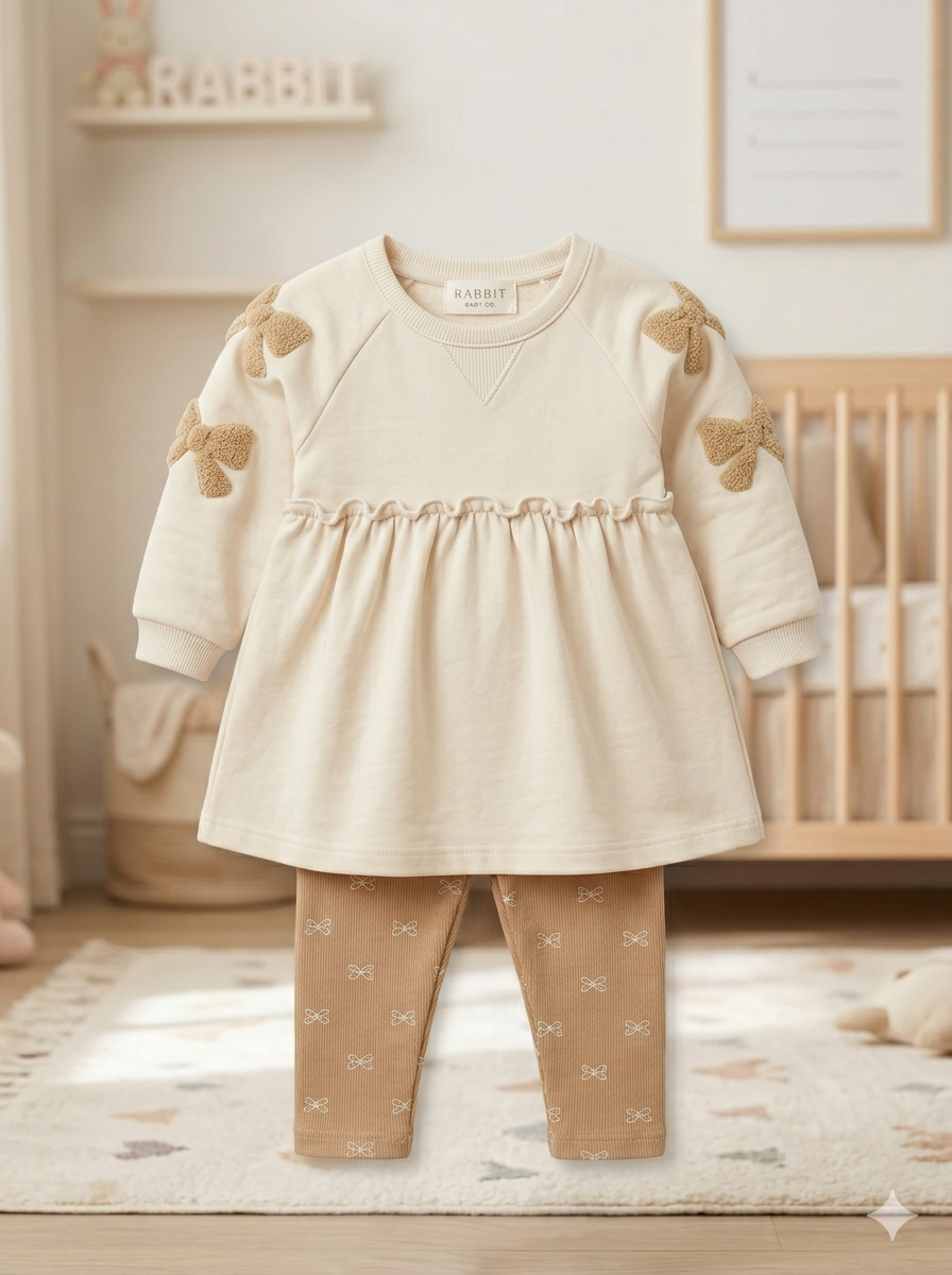 Conjunto Sweet Love & Bows: Buso tipo Vestido y Leggings Acanalados