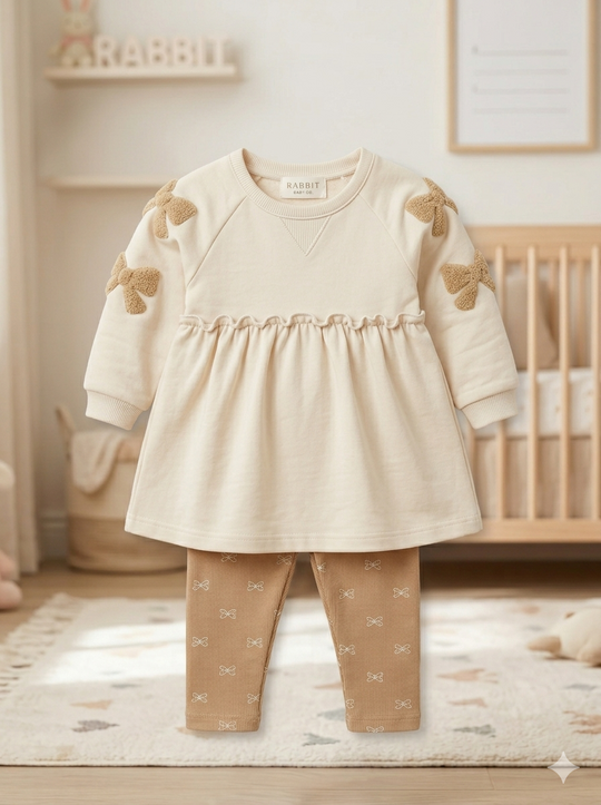 Conjunto Sweet Love & Bows: Buso tipo Vestido y Leggings Acanalados