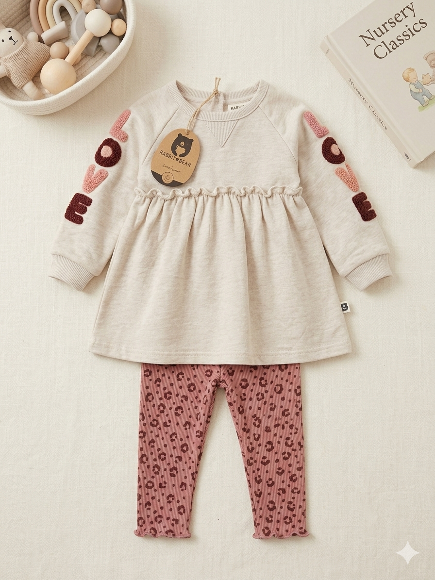 Conjunto Baby Pink Floral: Buso en Relieve y Leggings Estampados de Flores