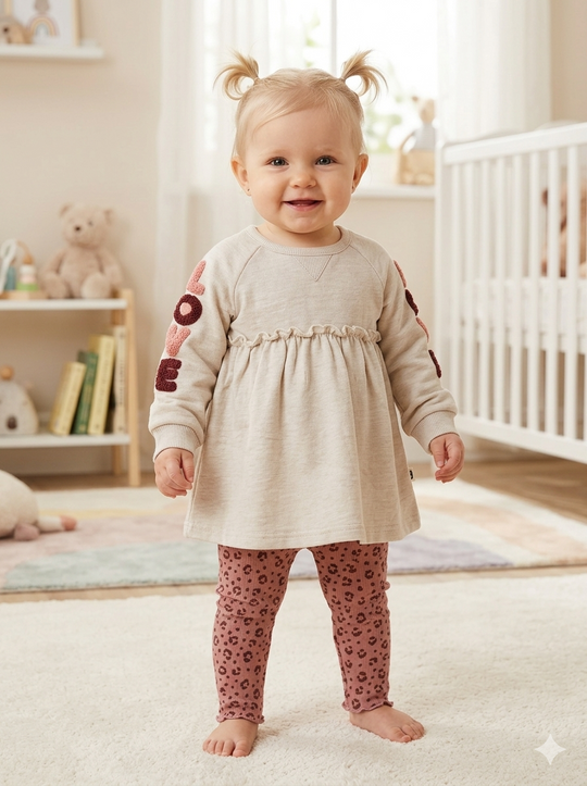 Conjunto Baby Pink Floral: Buso en Relieve y Leggings Estampados de Flores