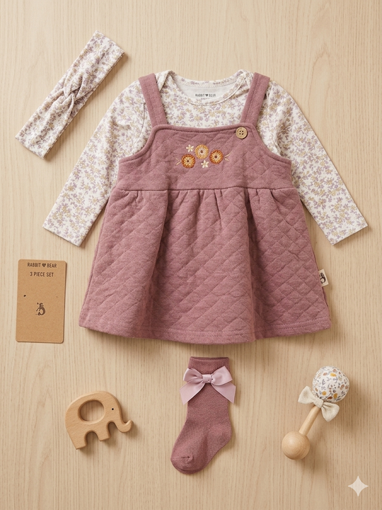 Vestido Acolchado, Camiseta Floral, Balaca y Medias