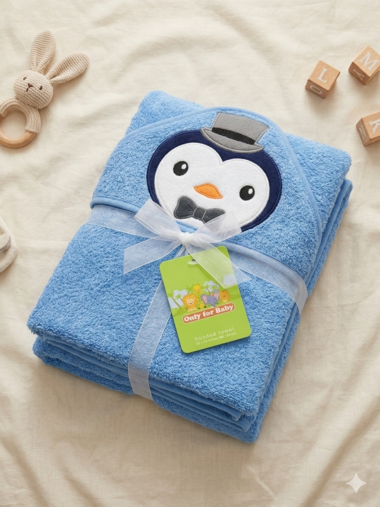 Toalla con Capucha de Pingüino Elegante para Bebé - 100% Algodón