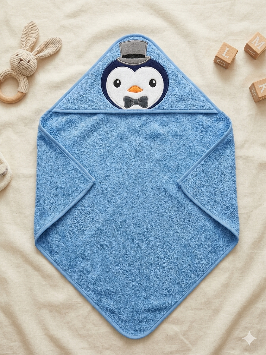 Toalla con Capucha de Pingüino Elegante para Bebé - 100% Algodón