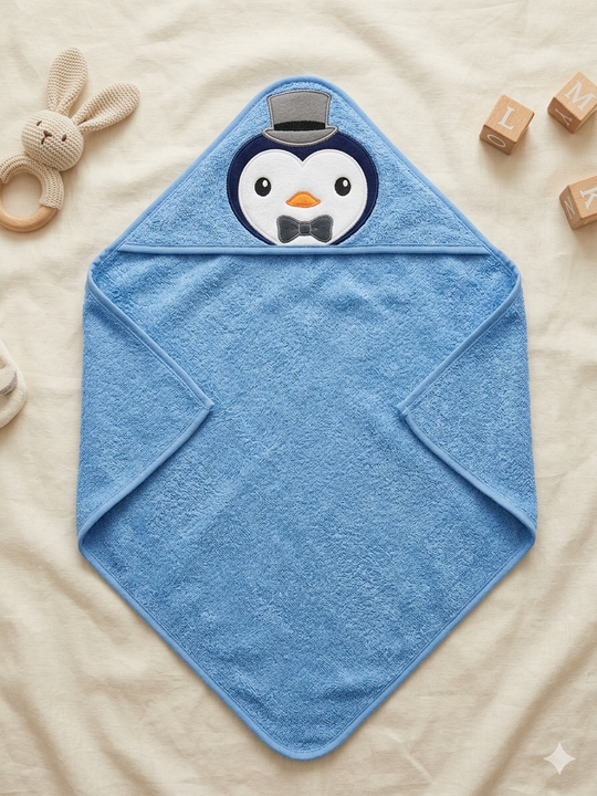 Toalla con Capucha de Pingüino Elegante para Bebé - 100% Algodón