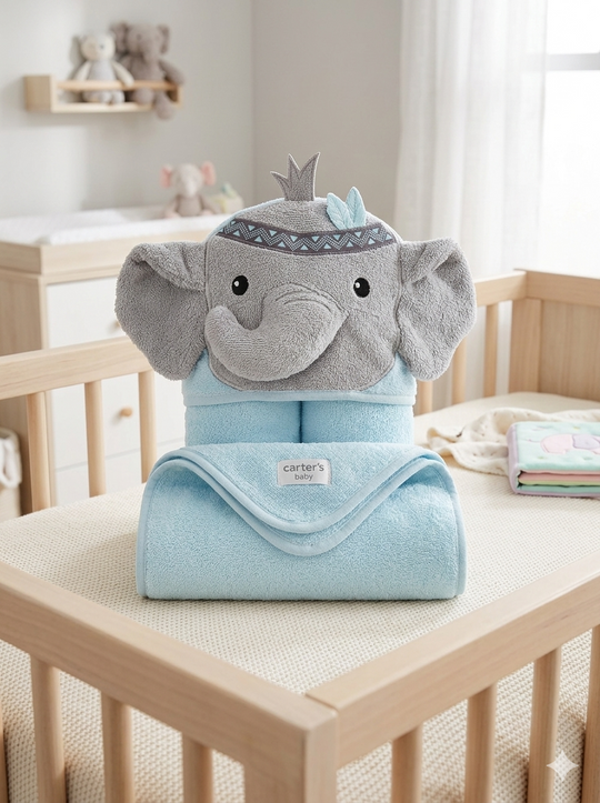 Toalla con Capucha de Elefante para Bebé - 100% Algodón (85x85 cm)