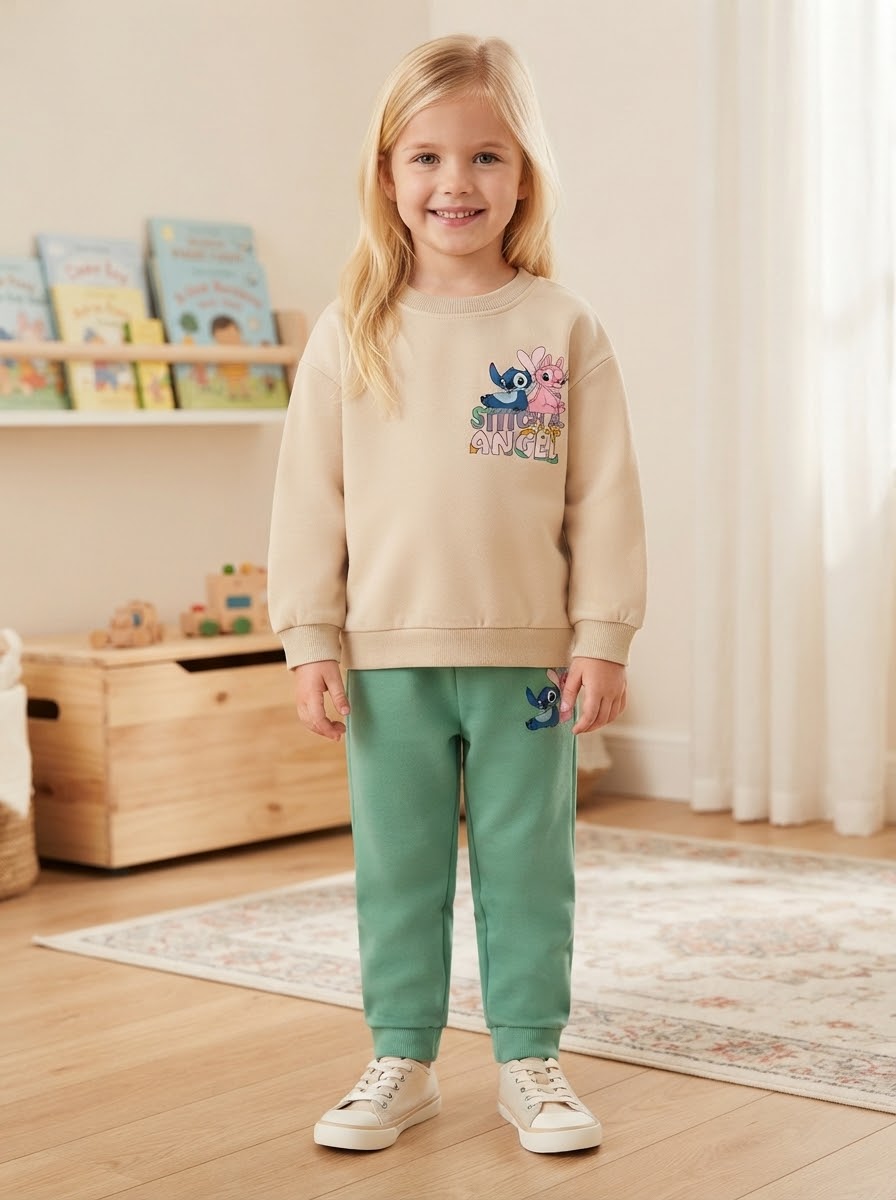 Conjunto Sudadera Importada Premiun para Niña "Stitch & Angel Best Friends"