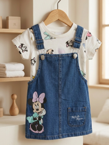 Jardinera Disney Minnie Mouse – Vestido Denim con Camiseta Estampada para Niña
