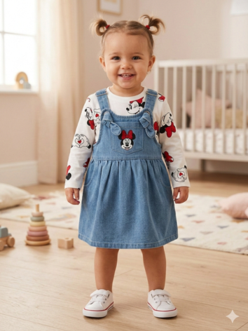 Jardinera Disney Minnie Mouse – Vestido Denim con Camiseta para Niña