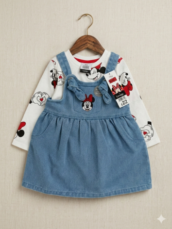 Jardinera Disney Minnie Mouse – Vestido Denim con Camiseta para Niña