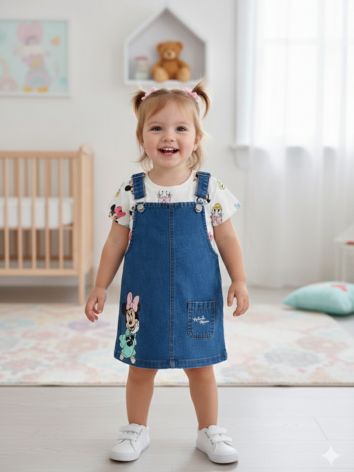 Jardinera Disney Minnie Mouse – Vestido Denim con Camiseta Estampada para Niña
