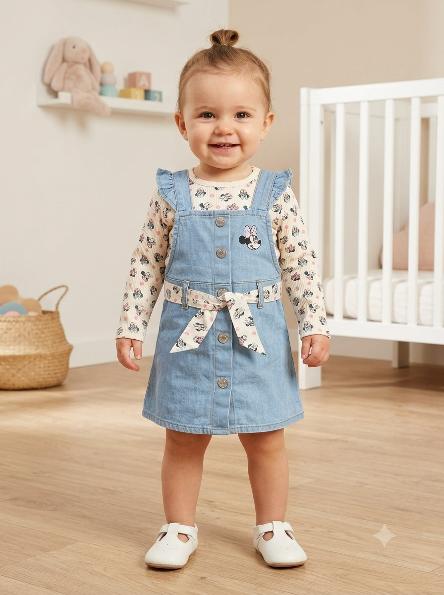 Vestido Jardinera  Importado  Jean para Bebé "Minnie Sweet Cinta"
