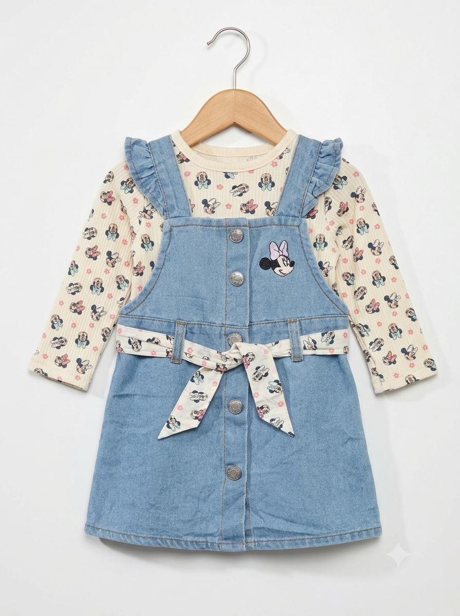 Vestido Jardinera  Importado  Jean para Bebé "Minnie Sweet Cinta"