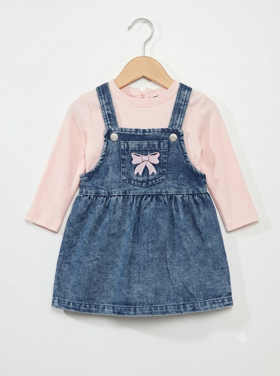 Vestido Jardinera  Importado en Jean "Moño Coquette"