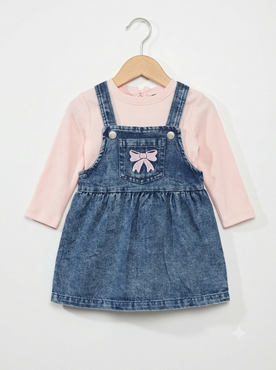 Vestido Jardinera  Importado en Jean "Moño Coquette"