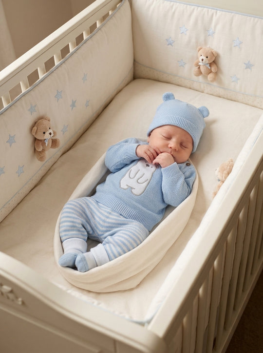 Set Primera Muda para Bebé Niño – Diseño Oso Azul en Hilo de Algodón