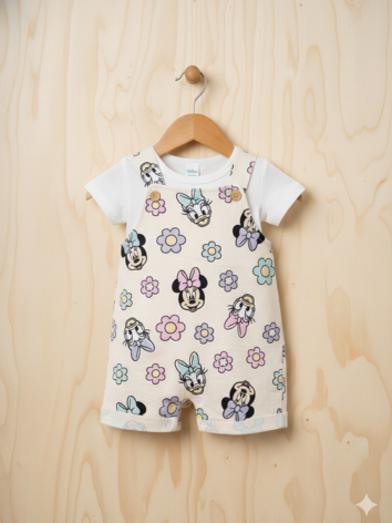 Conjunto Overol Corto Disney Minnie y Daisy – Flores Pastel