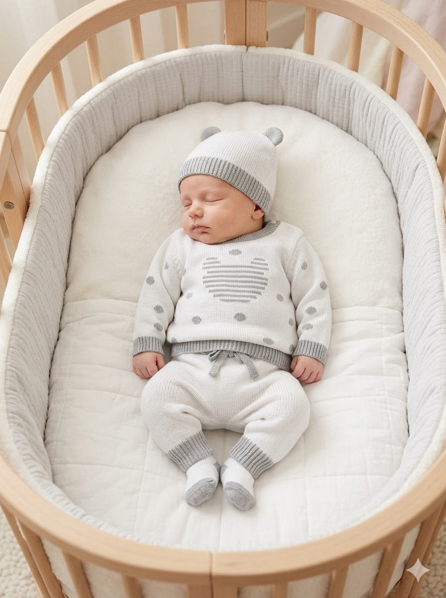 Set Primera Muda Bebé  "Osito Grey" en Hilo – 5 Piezas